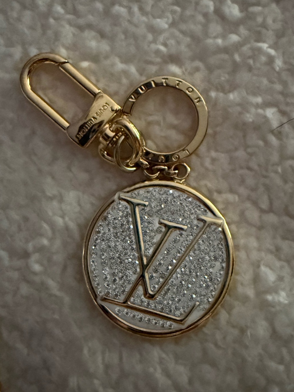 Gold-Tone Crystal LV Round Key / Bag Charm